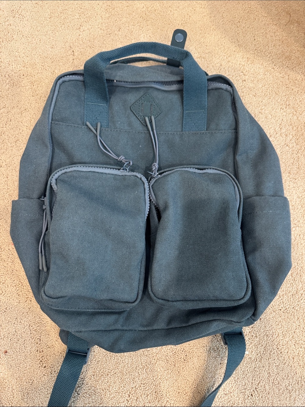 Men's Dark Teal Canvas Backpack with Dual Front Pockets